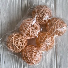 Ротанговый шарик, 5 см, персиковый, упаковка 6 шт.