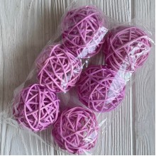 Ротанговый шарик, 5 см, розово-сиреневый, упаковка 6 шт.