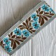 Тесьма вышиванка (барвинок), 5 см, бирюзово-карамельный на молочном, рулон 9 м