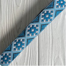 Тісьма вишиванка (візерунок з ромбів), 2,8 см, бірюзова з білим, рулон 9 м