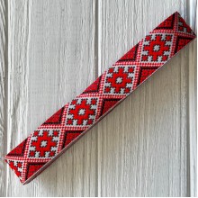 Тісьма вишиванка (візерунок з ромбів), 2,8 см, яскраво-червона з білим, рулон 9 м