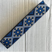 Тісьма вишиванка (візерунок з ромбів), 2,8 см, темно-синя з білим, рулон 9 м