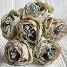 Винтажная роза с тичинками, 3,5 см, оливково-мятная, упаковка 42 шт.