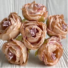 Винтажная роза с тичинками, 3,5 см, бежево-розовая, упаковка 42 шт.