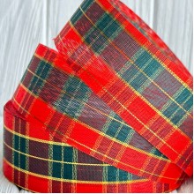 Лента шотландка, 4 см, красно-темно-зеленая (широкая полоска), рулон 45 м