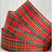 Лента шотландка, 4 см, красно-сине-зеленая (тонкая полоска), рулон 45 м