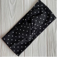 Повязка трикотаж чалма в горох, 21х9 см, черная в белый горох, шт.