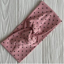 Повязка трикотаж чалма в горох, 21х9 см, пудровая в черный горох, шт.