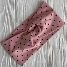 Повязка трикотаж чалма в горох (детская), 17х8 см, пудровая в черный горох, шт.