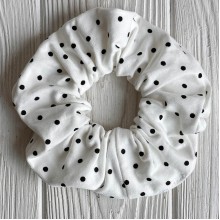 Скранч трикотаж горох, 12 см, белый в черный горох, шт.