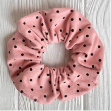 Скранч трикотаж горох, 12 см, пудровый в черный горох, шт.