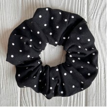 Скранч трикотаж горох, 12 см, черный в белый горох, шт.