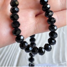 Бусины Рондель хрусталь, 8 мм, черные, нитка 65-68 шт.