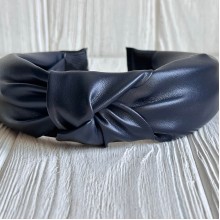 Обруч чалма из экокожи однотонный, 4 см, сапфировый, шт.