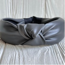 Обруч чалма из экокожи однотонный, 4 см, графитовый, шт.