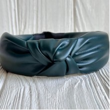 Обруч чалма из экокожи однотонный, 4 см, изумрудный, шт.