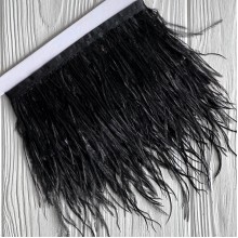 Тесьма из страусиных перьев, 10-15 см, черная, рулон 2 м Тесьма из страусиных перьев, 10-15 см, черная, рулон 2 м