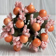 Веточка персиковая с темно-персиковыми ягодками, упаковка 12 пучков (144 шт.)