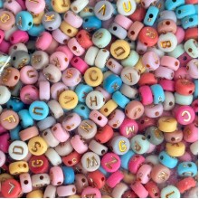 Бусина буква, 6 мм, круг (цветной микс с золотыми буквами), упаковка 500 г