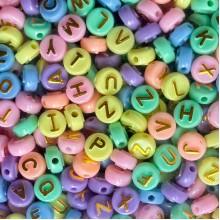 Бусина буква, 10 мм, круг (цветной микс с золотыми буквами), упаковка 500 г