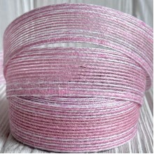 Лента мешковина леска (с белой ниткой), 2,5 см, светло-розовая, рулон 9 м