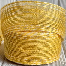 Лента мешковина леска (с белой ниткой), 4 см, желтая, рулон 9 м