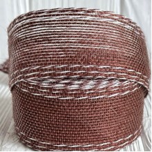Лента мешковина леска (с белой ниткой), 4 см, шоколадная, рулон 9 м