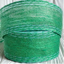 Лента мешковина леска (с белой ниткой), 4 см, зеленая, рулон 9 м
