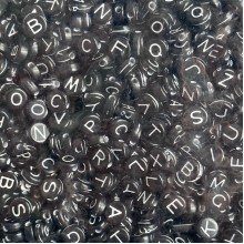 Бусина буква, 7х4 мм, круг (черный с белыми буквами), упаковка 500 г