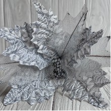 Пуансеттия бархатная (С30269), 25х30 см, серебряная, шт.