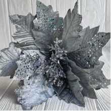 Пуансеттия бархатная (С30259), 29х30 см, серебряная, шт.