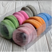 Резинка нейлон в коробке (широкая), 4,5х2 см, пудрово-оранжево-голубой люрекс, упаковка 12 шт.