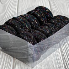 Резинка нейлон в коробке (широкая), 4,5х2 см, черный люрекс, упаковка 12 шт.