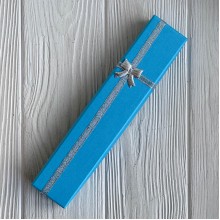 Коробочка для украшений прямоугольная, 21х4,3 см, голубая, с парчовой ленточкой, 1 шт.