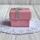 Коробочка для украшений квадратная, 4х4х3 см, розовая, с парчовой ленточкой, 1 шт.