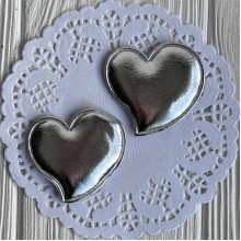 Аппликация/патч, сердечко (экокожа), 4,7 см, серебро, упаковка 20 шт.