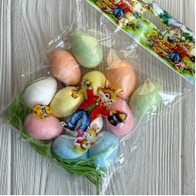Пасхальный набор (яйца 4 см, бумажный наполнитель зеленый), разноцветные, упаковка 12 шт.