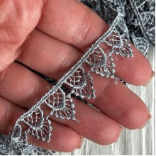 Кружево макраме узкое (TJ-10060), 2,5 см, серебро, рулон 9 метров