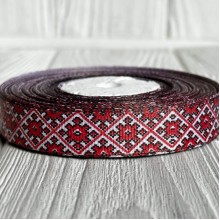 Репс 1,5 см, орнамент ромб на красном , рулон 23 м