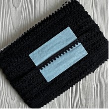 Кружево вязаное (6361-1209В), черное, 12 мм, рулон 45 м