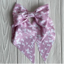 Резинка (уточка) маленький бант платок с бабочками, 14х23 см, светло-розовая, шт.