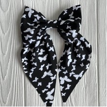 Резинка (уточка) маленький бант платок с бабочками, 14х23 см, черная, шт.