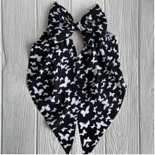 Резинка (уточка) большой бант платок с бабочками, 14х35 см, черная, шт.