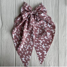 Резинка (уточка) большой бант платок с бабочками, 14х35 см, пудровая, шт.