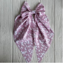 Резинка (уточка) большой бант платок с бабочками, 14х35 см, светло-розовая, шт.