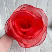 Брошка-цветок с органзы большая (леска), 22 см, красная, шт.