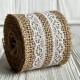 Стрічка-мішковина з мереживом (хвилька), 5 см, натуральна з білим, рулон 2 ярда