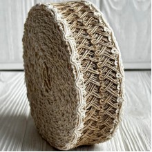 Лента-мешковина (зигзаги), 4 см, натуральный с белым кантом, рулон 10 м