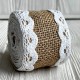 Лента-мешковина с вязаным кружевом по краям, 5 см, натуральный с белым, рулон 2 ярда
