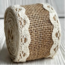 Лента-мешковина с вязаным кружевом по краям, 5 см, натуральный с молочным, рулон 2 ярда